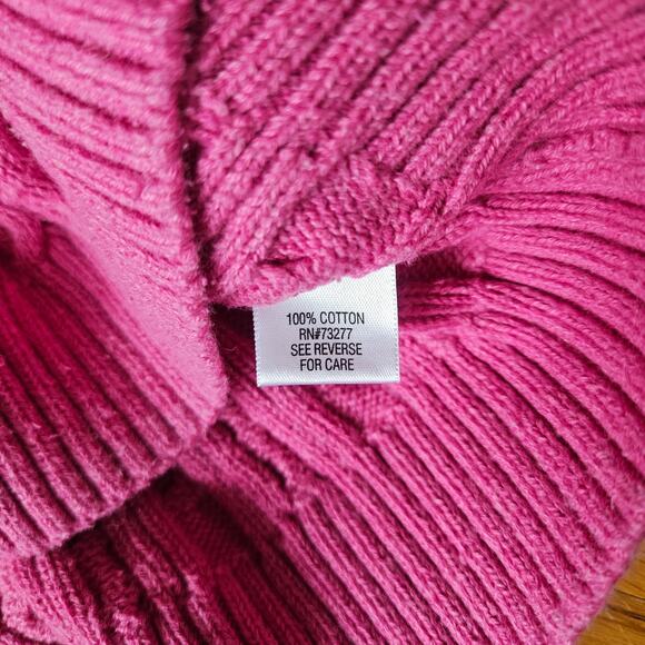 Womens Pink Cable Knit Cotton Sweater Size Medium V Neck Pullover Classic Preppy - Picture 6 of 8